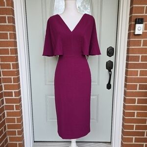 Dress the Population Louisa Magenta Butterfly Sleeve Plunge Midi Dress XS